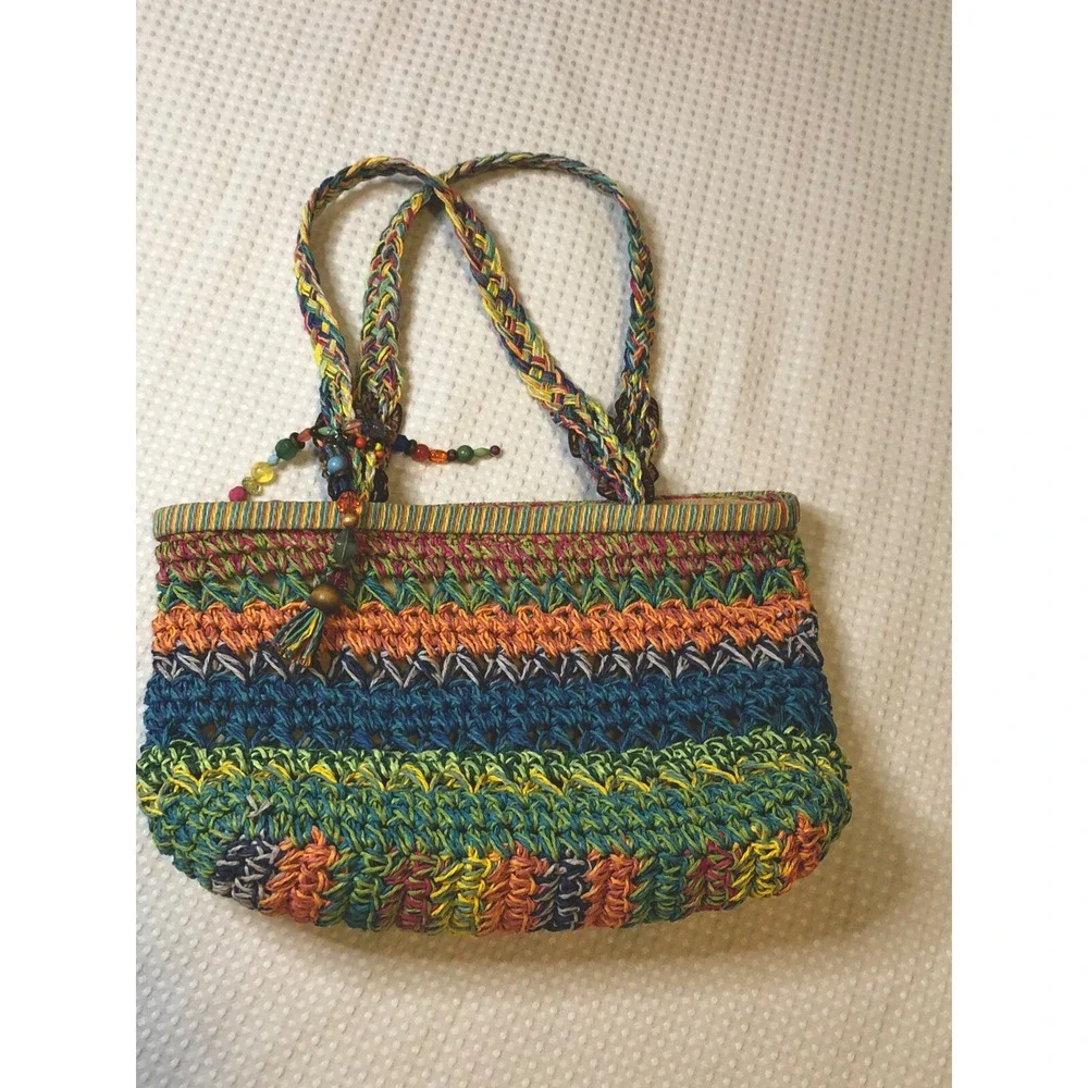 Orvis - Tote/Bag - Multicolored - Woven Straw Shoulder Bag With Bead Ornaments